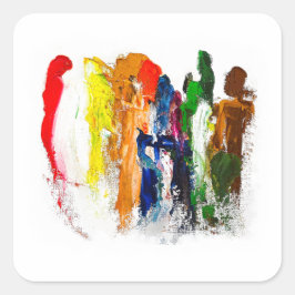 Abstrakte Darstellung menschlicher Figuren in Bewe Quadratischer Aufkleber