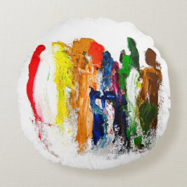 Abstrakte Darstellung menschlicher Figuren in Bewe Rundes Kissen