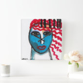 Abstrakte Dekorationskunst des Roten Kopfes Quadratische Wanduhr (Zuhause)