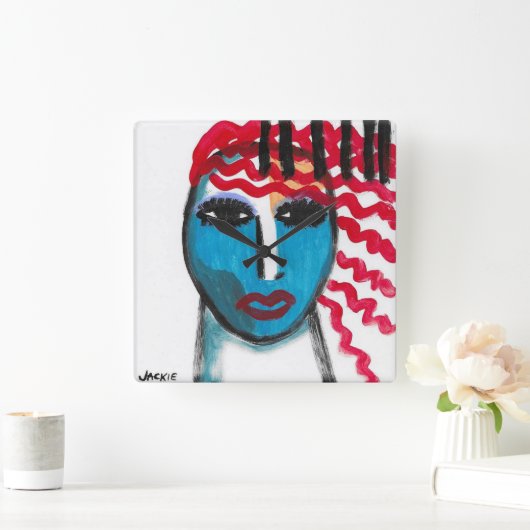 Abstrakte Dekorationskunst des Roten Kopfes Quadratische Wanduhr (Zuhause)