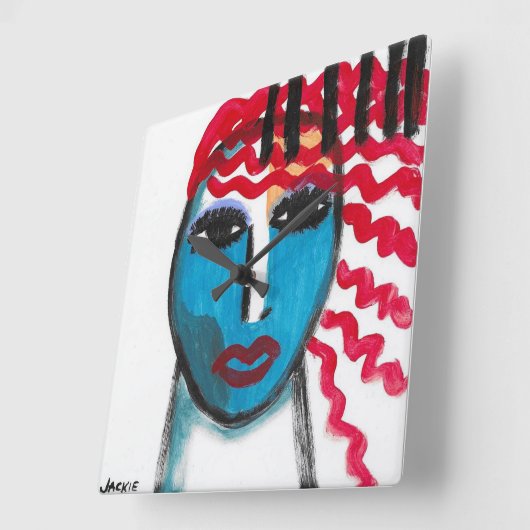 Abstrakte Dekorationskunst des Roten Kopfes Quadratische Wanduhr (Winkel)