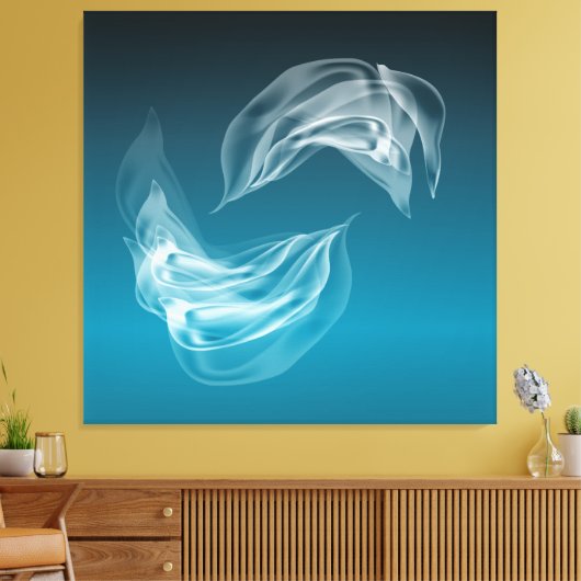 Abstrakte Delphine beim Spielen Wrapped Canvas Leinwanddruck (Insitu (Wohnzimmer))