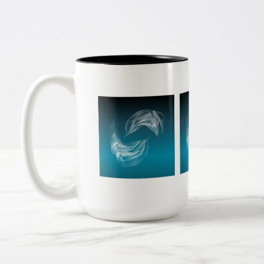 Abstrakte Delphine beim Spielen Zweifarbige Tasse (Links)