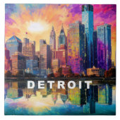 Abstrakte Detroit Skyline Kunst Moderne Stadt Fliese (Vorderseite)