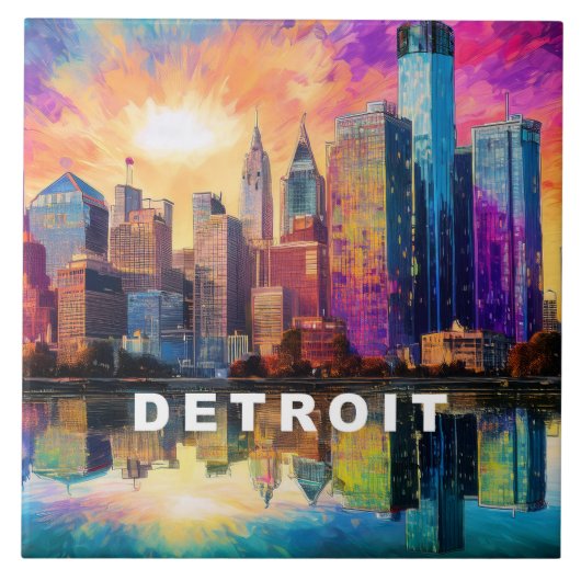 Abstrakte Detroit Skyline Kunst Moderne Stadt Fliese (Vorderseite)