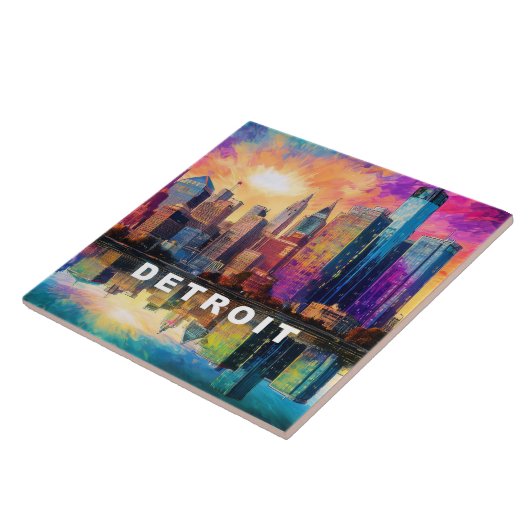 Abstrakte Detroit Skyline Kunst Moderne Stadt Fliese (Seite)