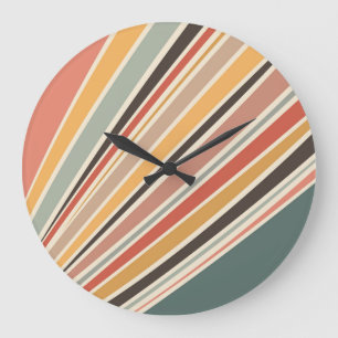 Abstrakte diagonale Retro-Stil-Streifen Große Wanduhr