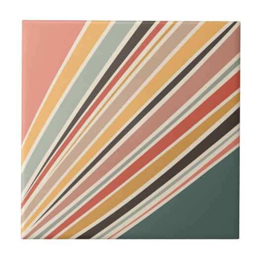 Abstrakte diagonale Retrostreifen Fliese (Vorderseite)