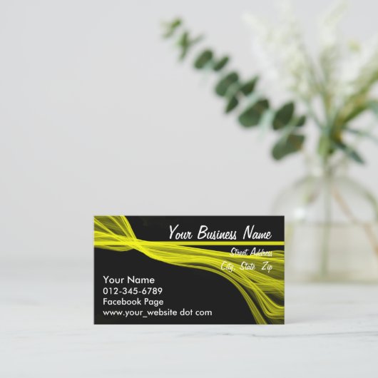 Abstrakte diagonalgelbe Streifen über schwarz Terminkarte (Stehend Vorderseite)