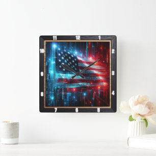 Abstrakte Digital American Flag Quadratische Wanduhr