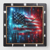 Abstrakte Digital American Flag Quadratische Wanduhr (Vorderseite)