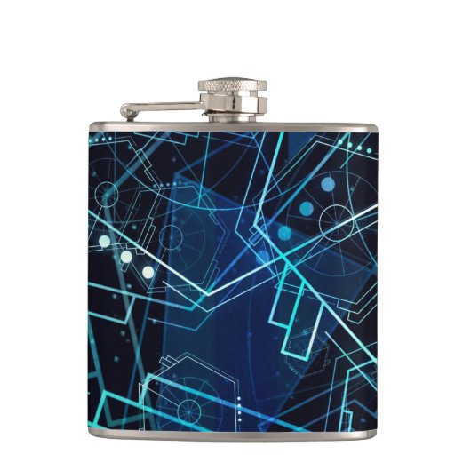 Abstrakte digitale geometrische Daten Blaue Kunst Flachmann (Vorderseite)