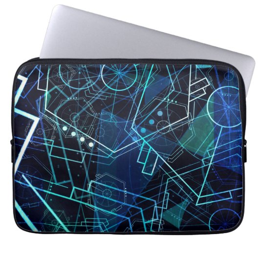 Abstrakte digitale geometrische Daten Blaue Kunst Laptopschutzhülle (Vorderseite)