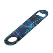Abstrakte digitale geometrische Daten Blaue Kunst Speed Flaschenöffner (Rückseite Schrägansicht)