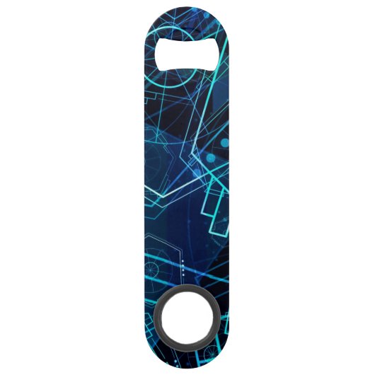 Abstrakte digitale geometrische Daten Blaue Kunst Speed Flaschenöffner (Vorderseite)