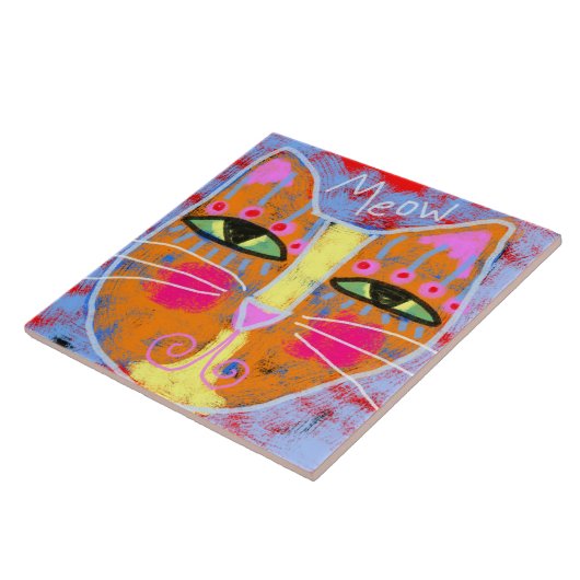 Abstrakte digitale Katzenmalerei Fliese (Seite)