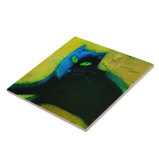 Abstrakte digitale Katzenmalerei Fliese (Seite)