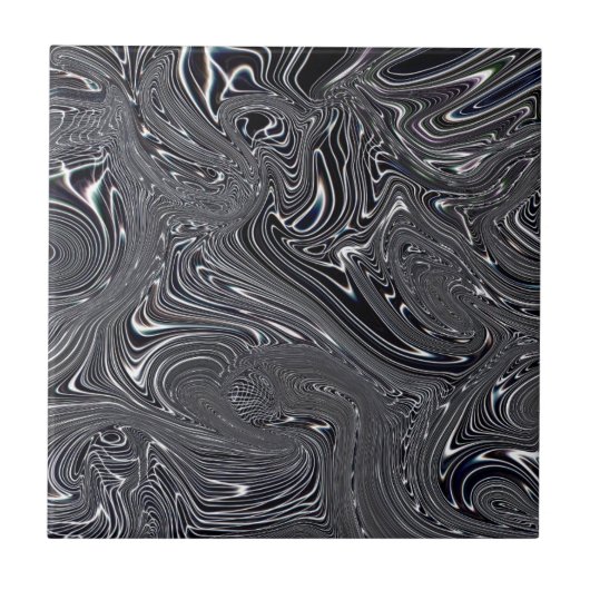 Abstrakte digitale Kunst in Schwarz und Weiß Fliese (Vorderseite)