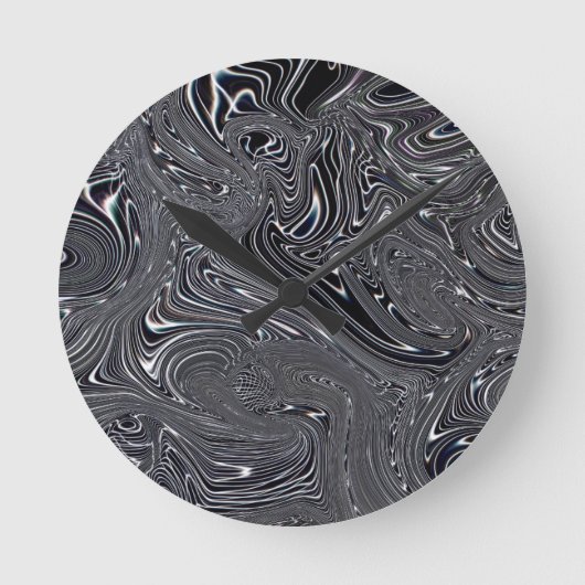 Abstrakte digitale Kunst in Schwarz und Weiß Runde Wanduhr (Vorderseite)