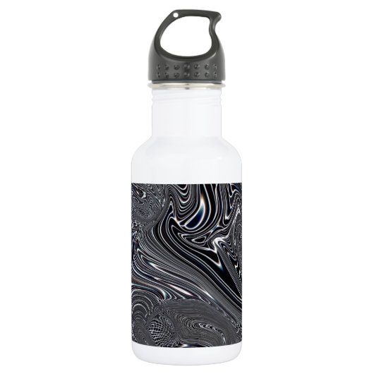 Abstrakte digitale Kunst in Schwarz und Weiß Trinkflasche (Vorderseite)