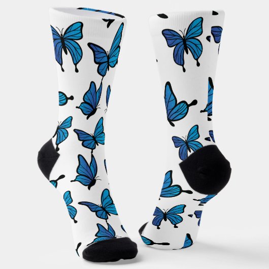 Abstrakte digitale nahtlose blaue Schmetterlinge Socken (Gewinkelt)