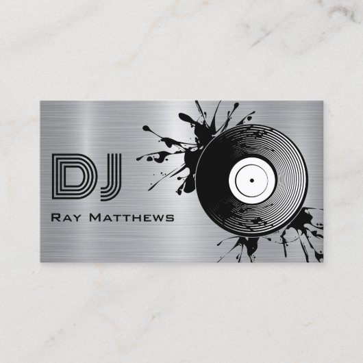 Abstrakte Disk DJ Imitate Silver Brushed Steel Met Visitenkarte (Vorderseite)