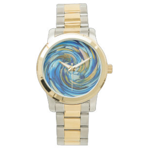 Abstrakte Dolphin-Uhren, blau und gold Armbanduhr