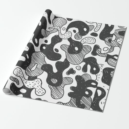 abstrakte Doodart Tarnung, schwarz Geschenkpapier (Ungerollt)