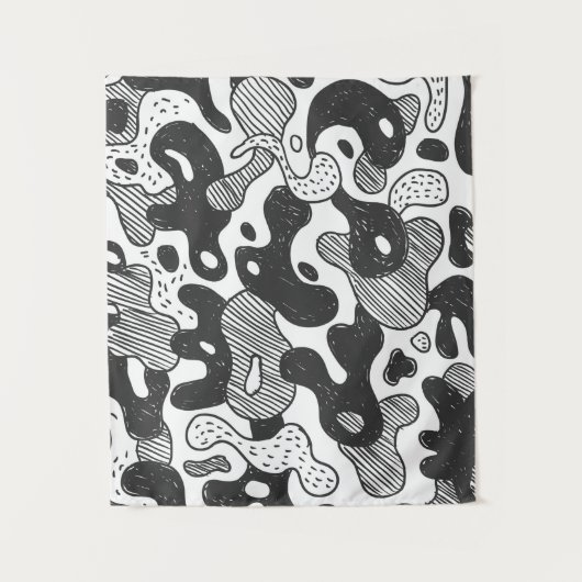 abstrakte Doodart Tarnung, schwarz Wandteppich (Vorderseite)