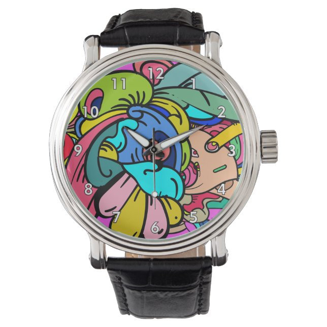 Abstrakte Doodle Art Armbanduhr (Vorderseite)