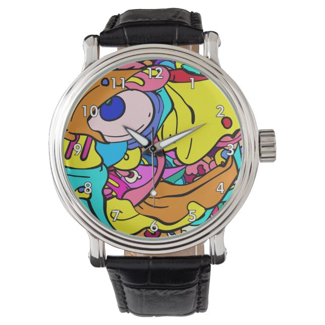 Abstrakte Doodle Art Armbanduhr (Vorderseite)