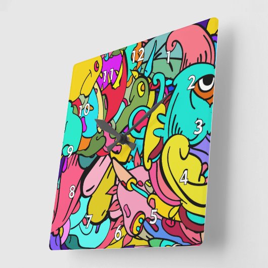 Abstrakte Doodle Art Quadratische Wanduhr (Winkel)