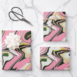 Abstrakte Drehkunst mit rosa, weiß und schwarz Geschenkpapier Set
