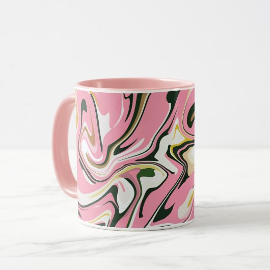 Abstrakte Drehkunst mit rosa, weiß und schwarz Tasse (Vorderseite Links)