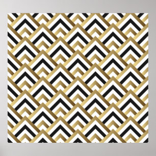 Abstrakte Dreiecke: Gold Black Seamless Poster