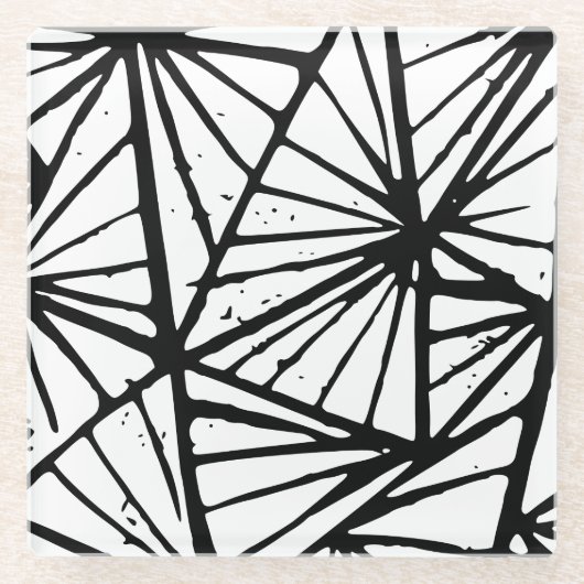 Abstrakte Dreiecke Linoschnitt Glasuntersetzer (Vorderseite)