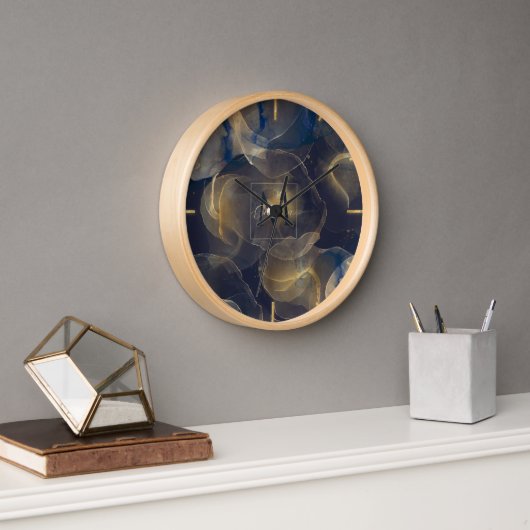 Abstrakte dunkelblaue Flüssig-Kunstmalerei Uhr (Büro)
