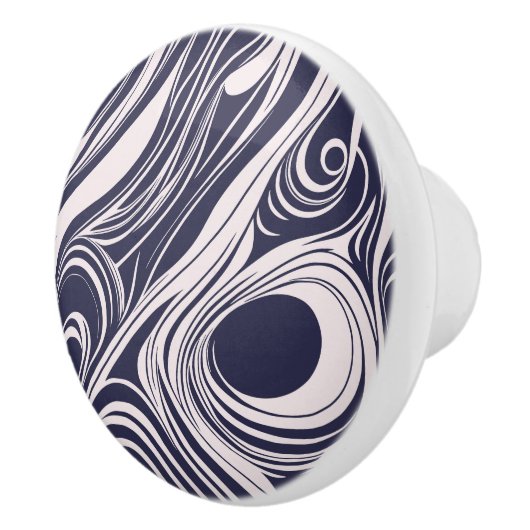 Abstrakte, dunkelblaue und graue Wirbel Keramikknauf (Rechts)