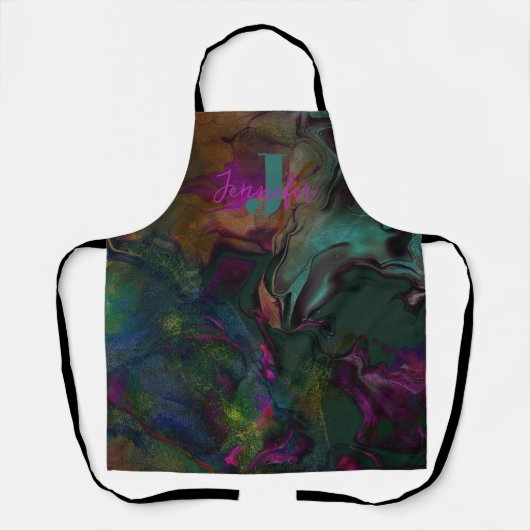 Abstrakte dunkelfarbene flüssige Farbe Name und Mo Schürze (Vorderseite)