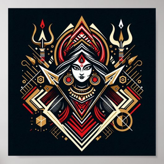 Abstrakte Durga - Göttlicher Power in Farben Poster (Vorne)