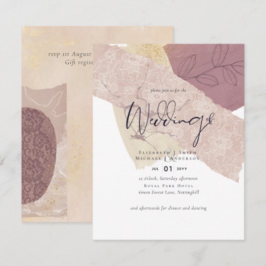 Abstrakte Earth Gold-Hochzeit zu geringen Kosten Einladung (Vorne/Hinten)