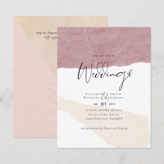 Abstrakte Earth Tone Wedding lädt zu einem kosteng Einladung (Vorne/Hinten)