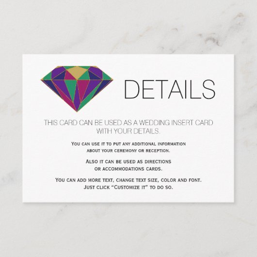 Abstrakte Edelsteine Hochzeitsdetails einfügen 1 Begleitkarte (Vorderseite)
