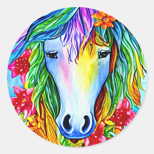 Abstrakte Einhorn-Blume Aquarell Art-Class Runder Aufkleber (Vorderseite)