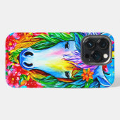 Abstrakte Einhorn-Blume Aquarell Kunst, Dichtung iPhone Hülle (Rückseite (Horizontal))