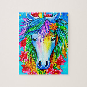 Abstrakte Einhorn-Blume Aquarell Kunst, Dichtung Puzzle