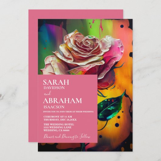 Abstrakte Einladung zu einer Hochzeit in Pink Rose (Vorne/Hinten)