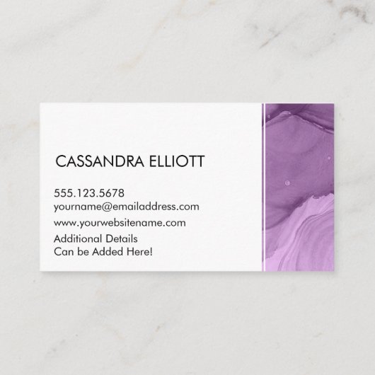 Abstrakte, einzigartige Lila Alkoholtink Liquid Ar Visitenkarte (Rückseite)