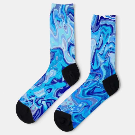 Abstrakte Eisblaue Marmortextur Flüssiges Metall Socken (Linkes Detail)