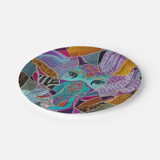 Abstrakte Elefantencollage - gemischte Texturen Pappteller (Schrägansicht)